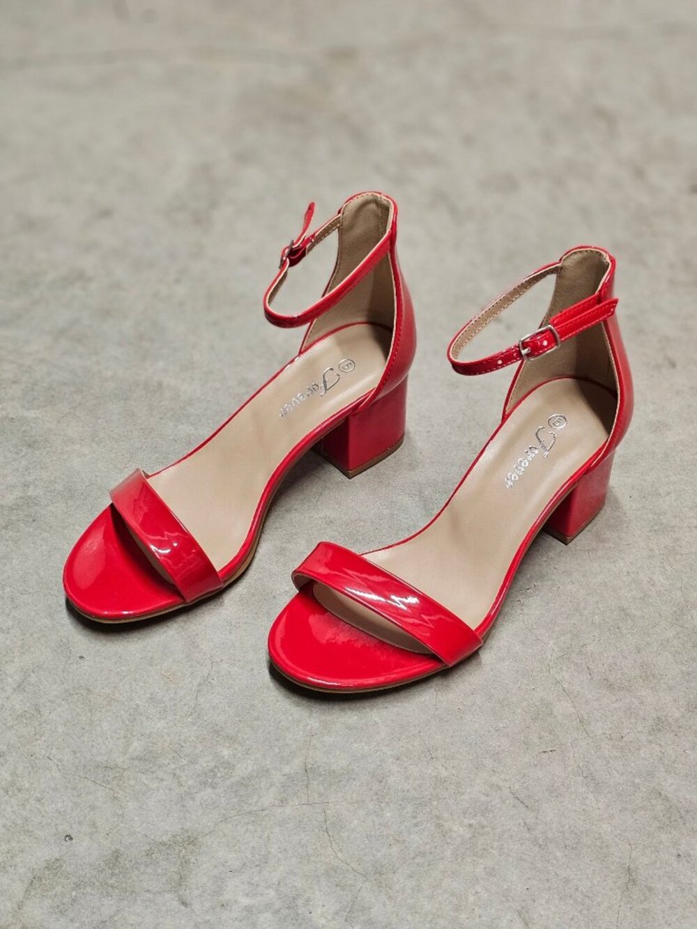 Red Patent Block Heel Sandals With Ankle Strap - Womens Dress Shoes - Picture 4 of 12